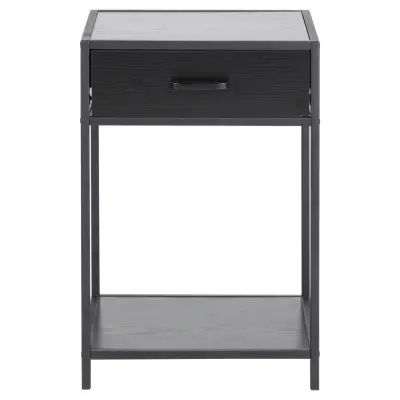 ACT NORDIC Seaford sängbord, med 1 hylla och 1 låda - svart melaminlåda och metall (42x35)