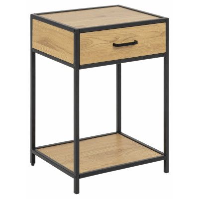 ACT NORDIC Seaford sängbord - natur / svart papper vild deg / metall, med 1 låda och 1 hylla