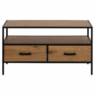 ACT NORDIC Seaford TV-bord, med 1 hylla och 2 lådor - naturlig vild melamin och svart metall