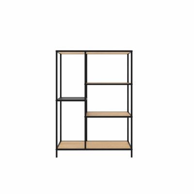 Altino bokhylla, m. 3 hyllplan - naturlig vild ekmelamin och svartmetall (H:112)