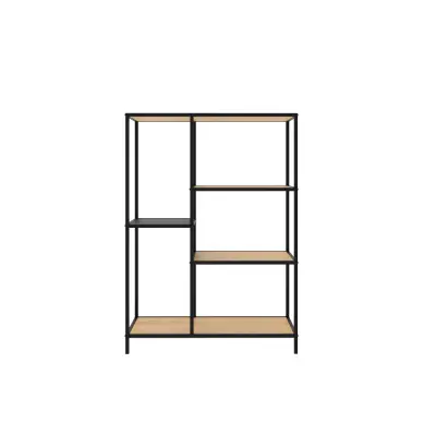 Altino bokhylla, m. 3 hyllplan - naturlig vild ekmelamin och svartmetall (H:112)