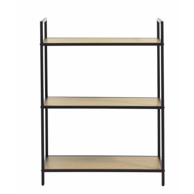 Altino bokhylla, m. 3 hyllor - naturlig vild ekmelamin och svartmetall (H:88)