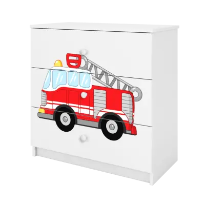 Babydreams barnbyrå med brandbil, med 3 lådor - vit laminat