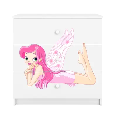 Babydreams barnbyrå med fe med vingar, med 3 lådor - vit laminat