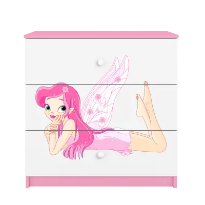 Babydreams barnbyrå med fe med vingar, med 3 lådor - vit och rosa laminat