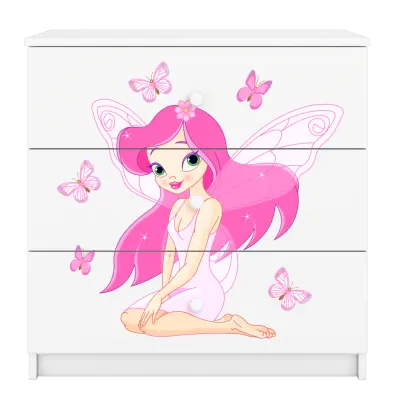Babydreams barnbyrå med fe och fjärilar, med 3 lådor - vit laminat