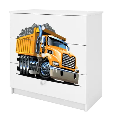 Babydreams barnbyrå med lastbil, med 3 lådor - vit laminat