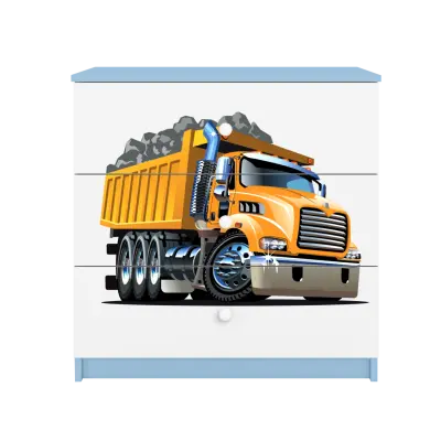 Babydreams barnbyrå med lastbil, med 3 lådor - vit och blå laminat