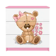 Babydreams barnbyrå med nalle med blommor, med 3 lådor - vit och rosa laminat