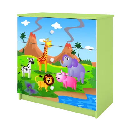 Babydreams barnbyrå med safaridjur, med 3 lådor - flerfärgad och grön laminat