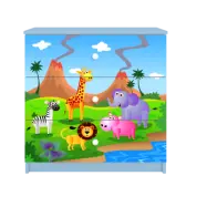 Babydreams barnbyrå med safaridjur, med 3 lådor - vit och blå laminat