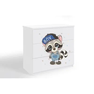 Babydreams barnbyrå med tvättbjörn, med 3 lådor - vit laminat