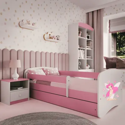 Babydreams juniorsäng fe/fjäril, med madrass, stödbräda, låda - vit/rosa laminat (180x80)