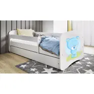 Babydreams juniorsäng med blå nallebjörn, med madrass, stödbräda, låda - vit laminat (140x70)