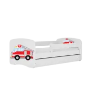 Babydreams juniorsäng med brandbil, med madrass, stödbräda, låda - vit laminat (160x80)
