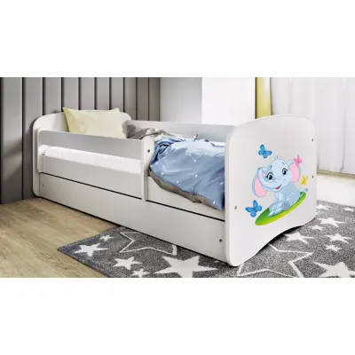 Babydreams juniorsäng med elefant, med madrass, stödbräda, låda - vit laminat (160x80)