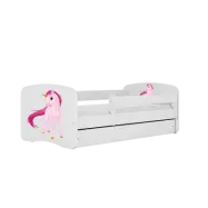Babydreams juniorsäng med enhörning, med madrass, stödbräda och låda - vit laminat (160x80)
