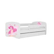 Babydreams juniorsäng med fe och fjärilar, med madrass, stödbräda, låda - vit laminat (180x80)