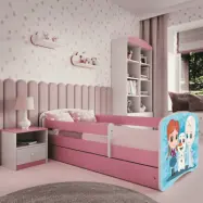 Babydreams juniorsäng med Frost, med madrass, stödbräda och låda - vit och rosa laminat (140x70)
