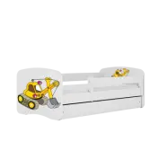 Babydreams juniorsäng med grävmaskin, med madrass, stödbräda och låda - vit laminat (180x80)