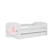Babydreams juniorsäng med häst, med madrass, stödbräda och låda - vit laminat (140x70)