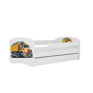 Babydreams juniorsäng med lastbil, med madrass, stödbräda och låda - vit laminat (140x70)