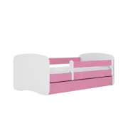 Babydreams juniorsäng, med madrass, stödbräda, låda - vit och rosa laminat (180x80)