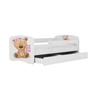 Babydreams juniorsäng med nallebjörn och blommor, med madrass, stödbräda och låda - vit laminat (140x70)
