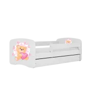 Babydreams juniorsäng med nallebjörn och fjärilar, med madrass, stödbräda, låda - vit laminat (140x70)