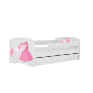 Babydreams juniorsäng med prinsessa och häst, med madrass, stödbräda och låda - vit laminat (140x70)
