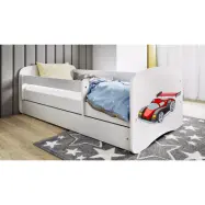 Babydreams juniorsäng med racerbil, med madrass, stödbräda och låda - vit laminat (140x70)