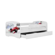 Babydreams juniorsäng med racerbil, med madrass, stödbräda och låda - vit laminat (180x80)