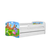 Babydreams juniorsäng med safaridjur, med madrass, stödbräda, låda - vit laminat (160x80)