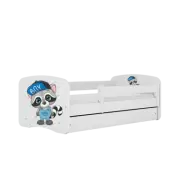 Babydreams juniorsäng med tvättbjörn, med madrass, stödbräda och låda - vit laminat (140x70)