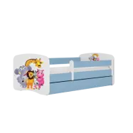 Babydreams juniorsäng med zoodjur, med madrass, stödbräda, låda - vit och blå laminat (140x70)