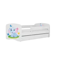 Babydreams vit elefantsäng, med låda och med madrass 180/80