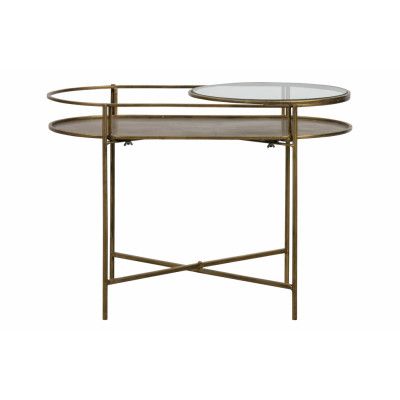 WOOOD Collection sidobord, w. 1 hylla - glas och antikt mässingsstål (65x37)