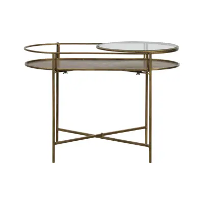 WOOOD Collection sidobord, w. 1 hylla - glas och antikt mässingsstål (65x37)