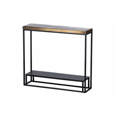 BEPUREHOME Collection sidobord, w. 1 hylla - klarglas och guld/svart metall