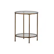 WOOOD Goddess Too sidobord, w. 1 hylla - klart glas och antik mässingsmetall (Ø46)