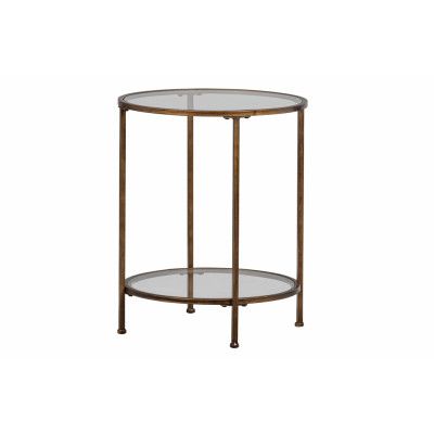 WOOOD Goddess Too sidobord, w. 1 hylla - klart glas och antik mässingsmetall (Ø46)