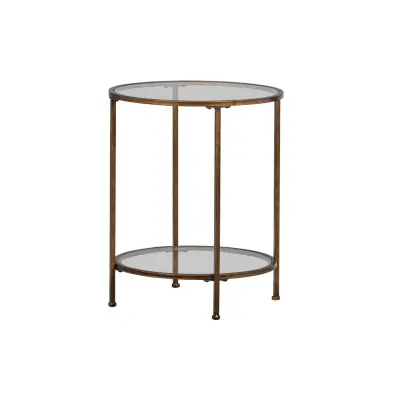 WOOOD Goddess Too sidobord, w. 1 hylla - klart glas och antik mässingsmetall (Ø46)