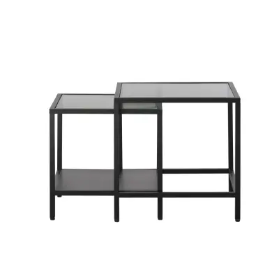 Bronco sidobord, w. 1 hylla - räfflat glas och svart metall (50-45x50-45)