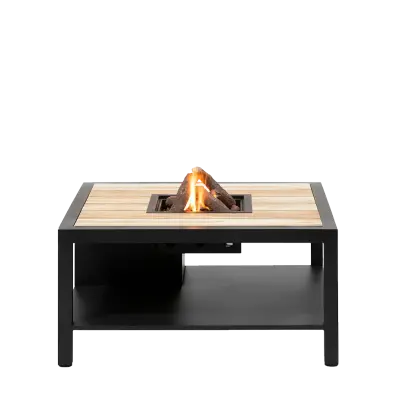 COSI FIRES Cosiflow fyrkantigt eldbord, fyrkantigt - naturligt teak och antracitgrå aluminium (100x100)