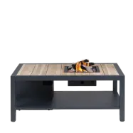COSI FIRES Cosiflow rakt eldbord, rektangulärt - naturligt teak och antracitgrå aluminium (120x80)