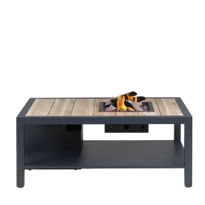 COSI FIRES Cosiflow rakt eldbord, rektangulärt - naturligt teak och antracitgrå aluminium (120x80)
