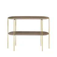 COSY LIVING Laura konsolbord, m. hylla, oval - kolabrun marmor/glas och m&auml;ssing