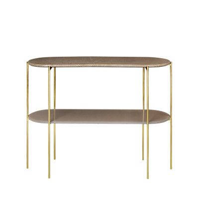 COSY LIVING Laura konsolbord, m. hylla, oval - kolabrun marmor/glas och mässing