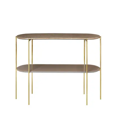 COSY LIVING Laura konsolbord, m. hylla, oval - kolabrun marmor/glas och mässing