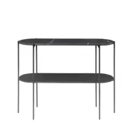 COSY LIVING Laura konsolbord, m. hylla, oval - svart marmor och svart glas
